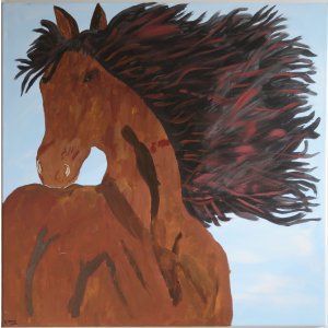 Keilrahmen 80x80cm.
Titel: Braunes Pferd.